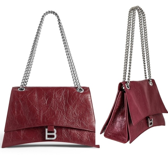 BALENCIAGA Crush Leather Medium  Chain Shoulder Handbag Tote Crossbody Purse New - Picture 6 of 15